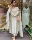 Beautifully Crafted Pure Roman Silk Suits with Patch Print Detailing