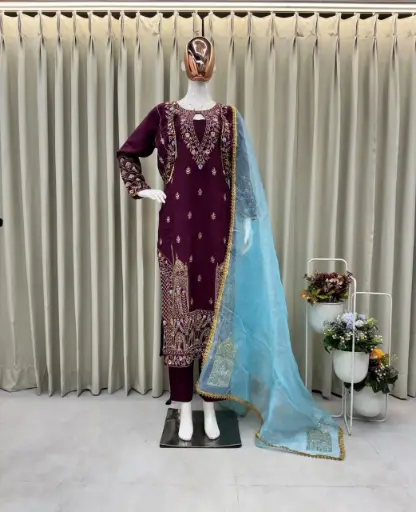 TRENDING TOP WITH KOTI SEQUANCE EMBROIDERED WORK AND PANT WITH DUPATTA