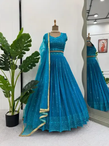 Lehenga (Stitched) Blue Lehenga Choli Set
