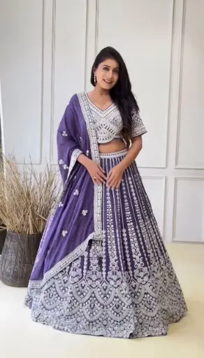 Royal Violet Mirror Embroidered Lehenga Set