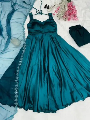Anarkali Gown - pure Japan Satin Anarkali suit of huge flair