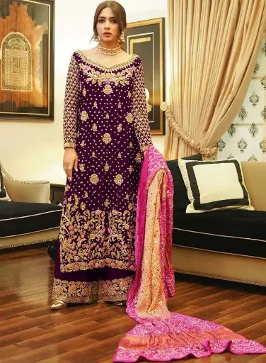 Launching New Winter Collection Beautiful Heavy Embroidery And Riveted Moti Work Top Plazzo With Dupatta
